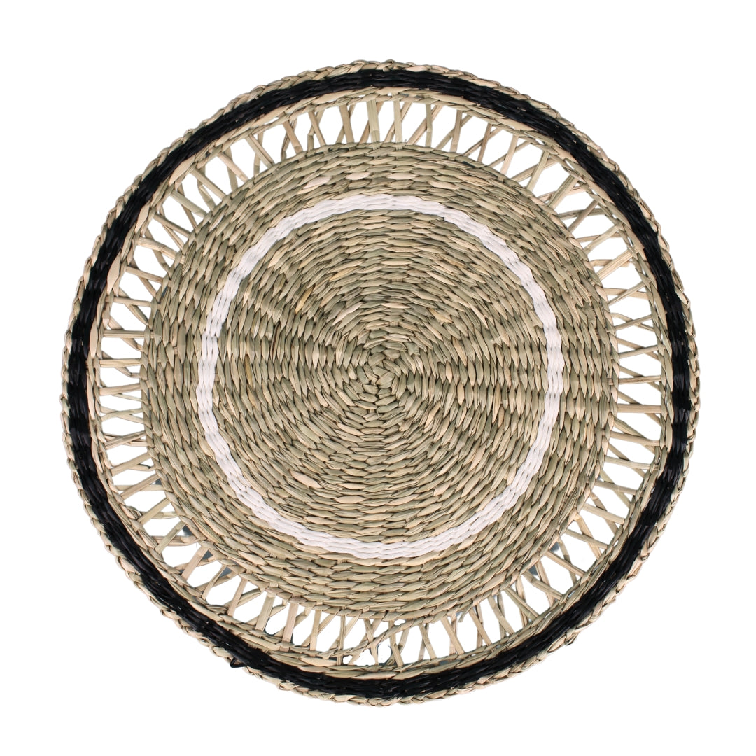 Woven Seagrass Placemats with Holder - Black (Set of 6)