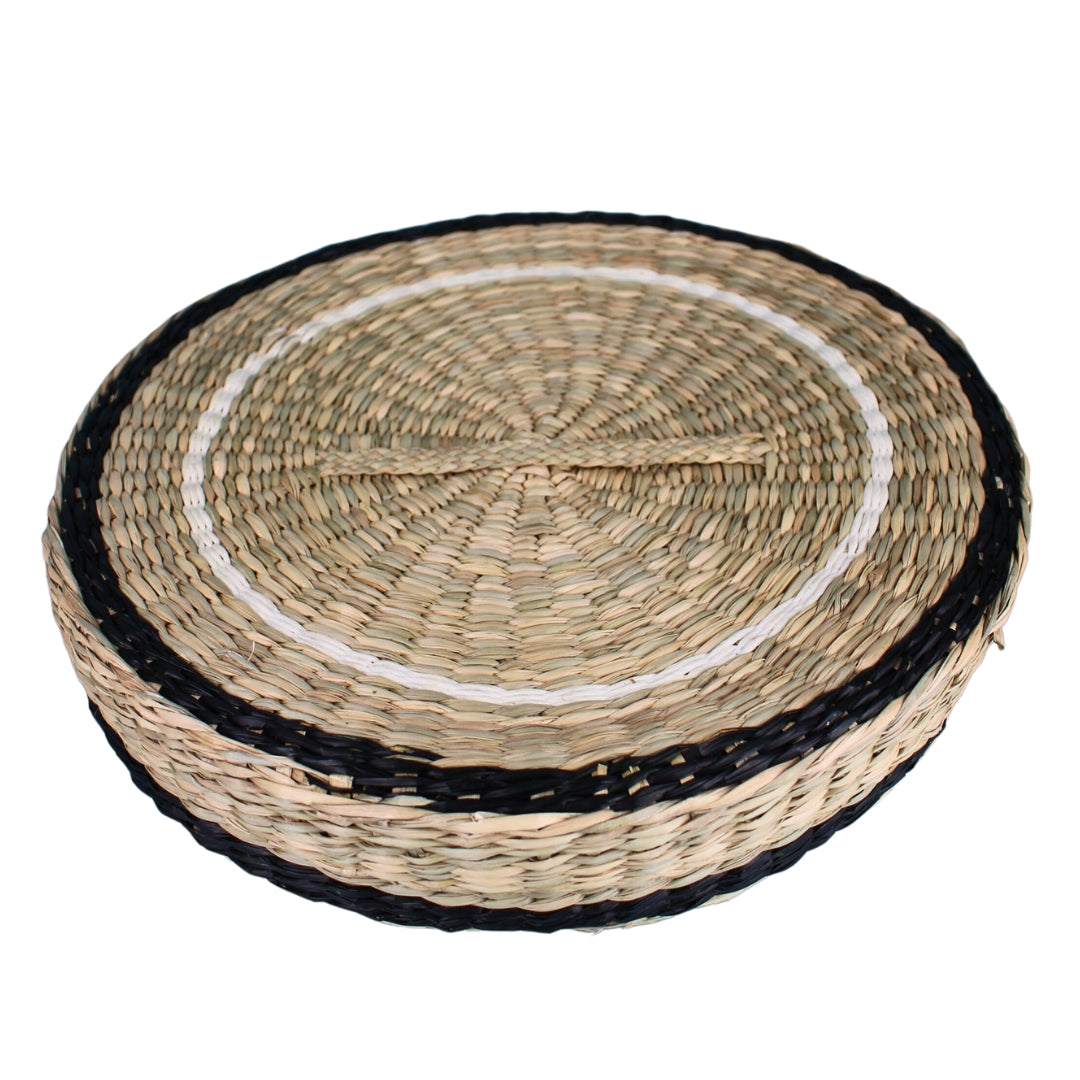 Woven Seagrass Placemats with Holder - Black (Set of 6)