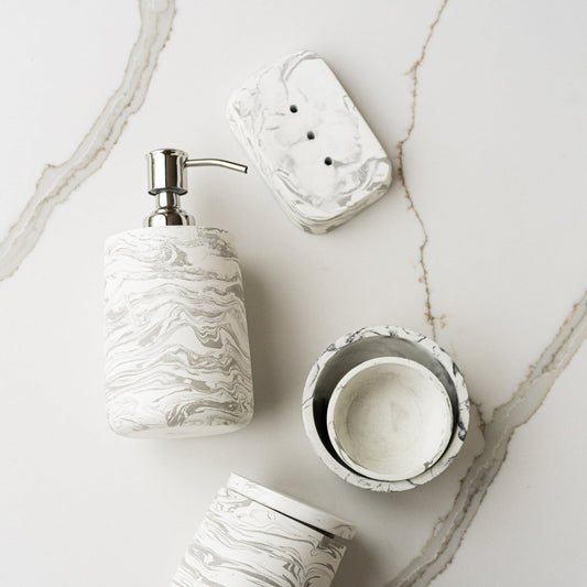 Marbled Cement Soap Dish, Gray