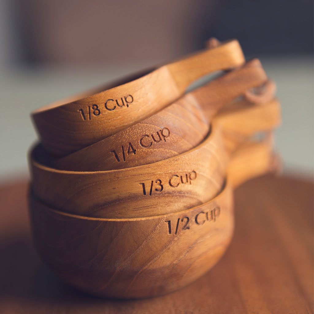 Teak Measuring Cups with Handle, Set of 4