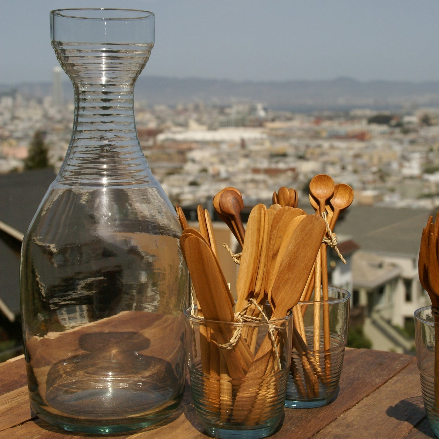 Recycled Glass Ripple Carafe Set, Large