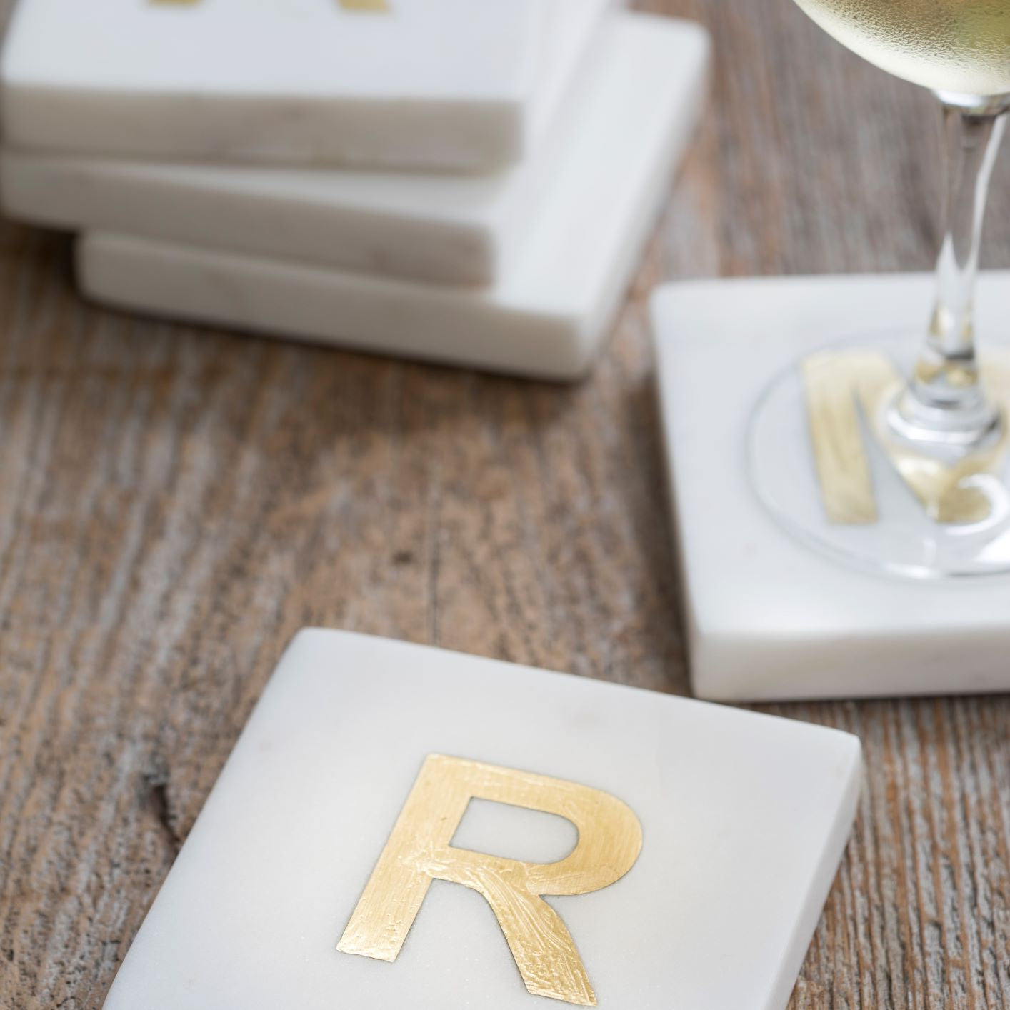 Verona Marble Monogram Coasters Set of 4 - Letter R