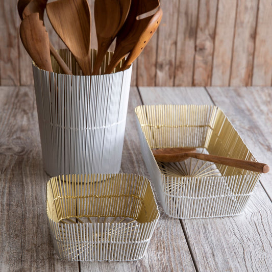 White & Gold Wire Square Basket