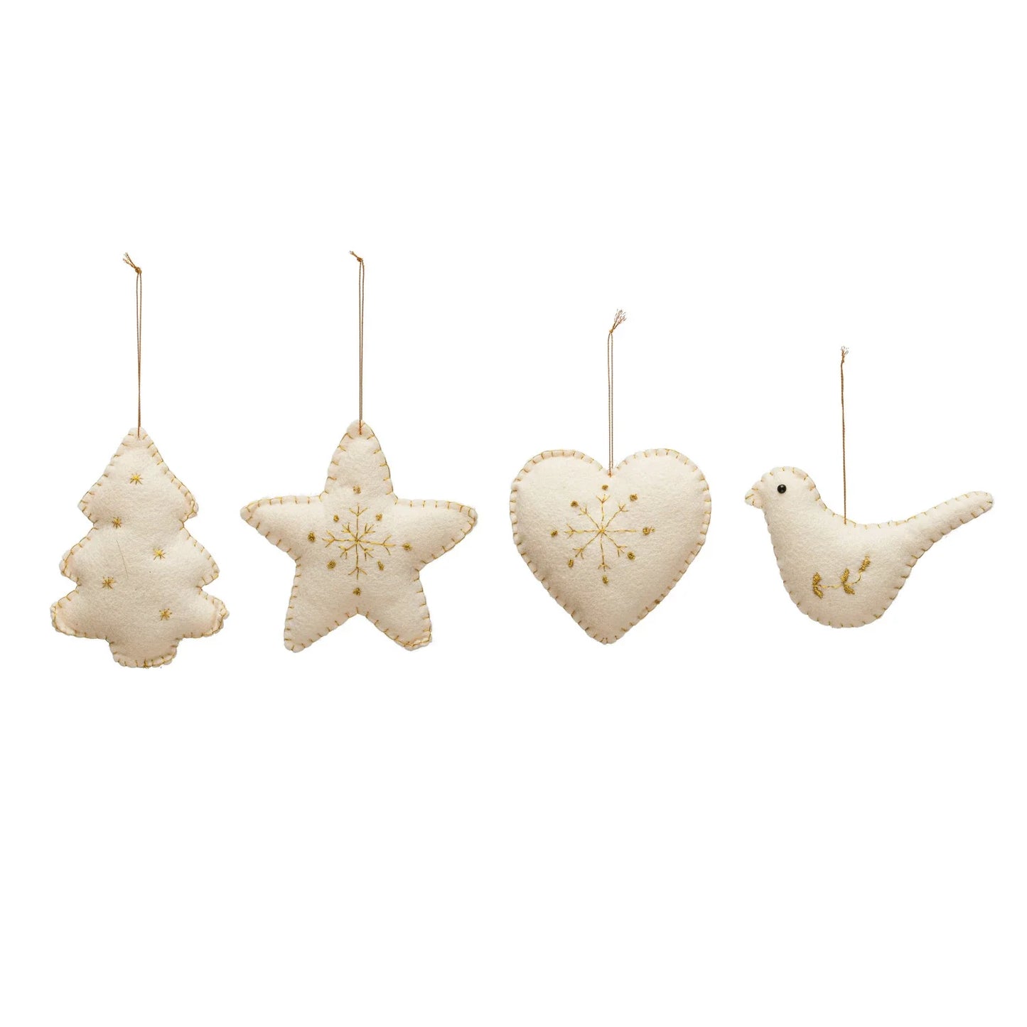 Wool Felt Holiday Ornaments, Set of 4