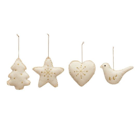 Wool Felt Holiday Ornaments, Set of 4
