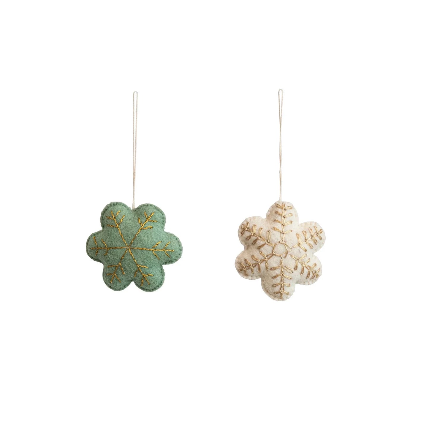 Wool Felt Snowflake Ornaments, Set of 2