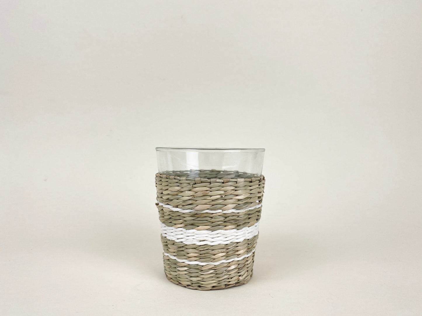 White Collection Seagrass Wide Tumbler - Glass - Seagrass - Brand_Seagrass & Rattan - Kitchen_Drinkware - New Arrivals - Seagrass - Tumblers & Highballs - 6880-L4CNT-WHWhiteCollectionSeagrassWideTumbler
