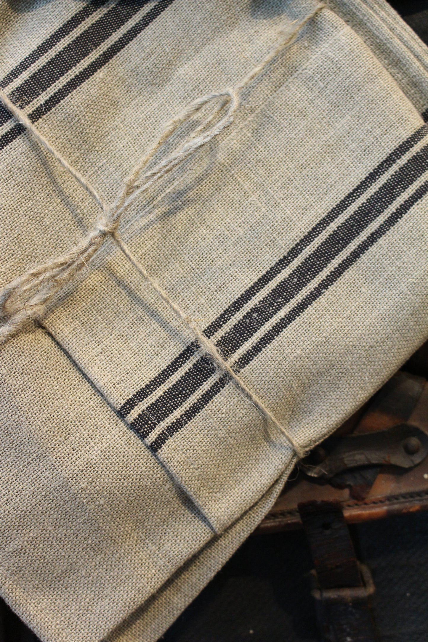 Thieffry Black Monogramme Linen Tablecloth (68" x 110")