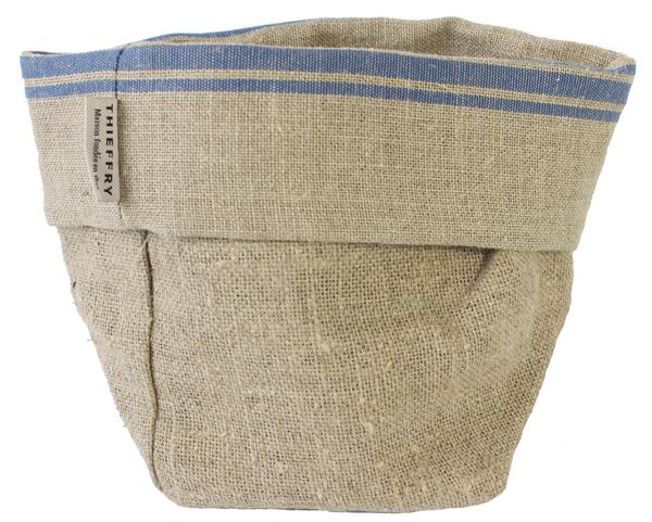 Thieffry Blue Monogramme Linen Bread Basket