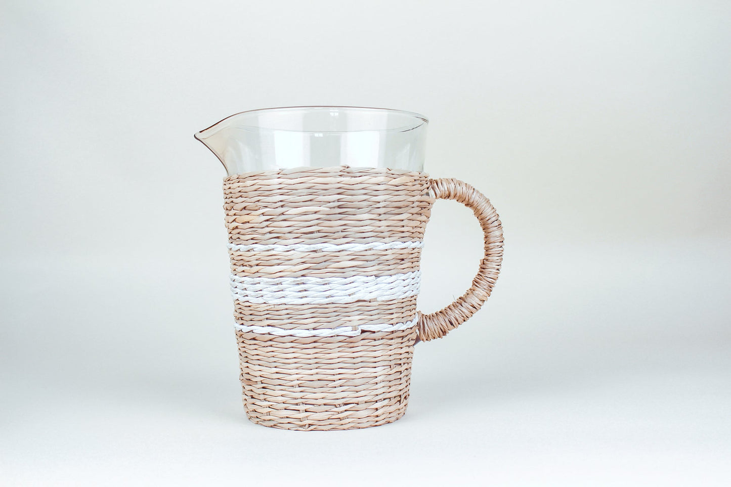 White Collection Seagrass Pitcher - Glass - Seagrass - Brand_Seagrass & Rattan - Kitchen_Drinkware - New Arrivals - Seagrass - Serving Pieces - White-Stripe-Seagrass-Pitcher-6880-CQ1374CNT-WH---small