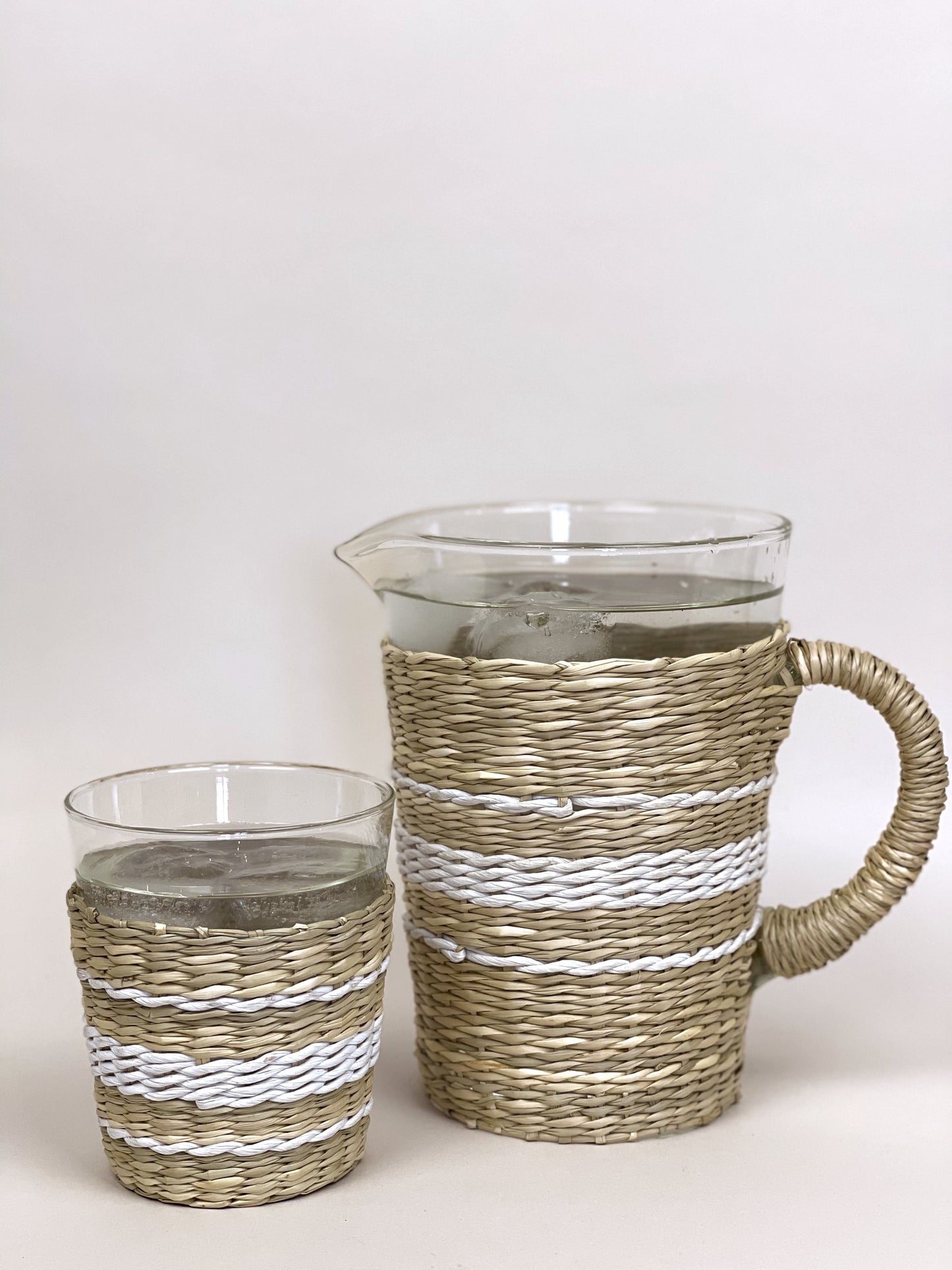 White Collection Seagrass Wide Tumbler - Glass - Seagrass - Brand_Seagrass & Rattan - Kitchen_Drinkware - New Arrivals - Seagrass - Tumblers & Highballs - Whiteseagrasspitcherwideglassambianceedit