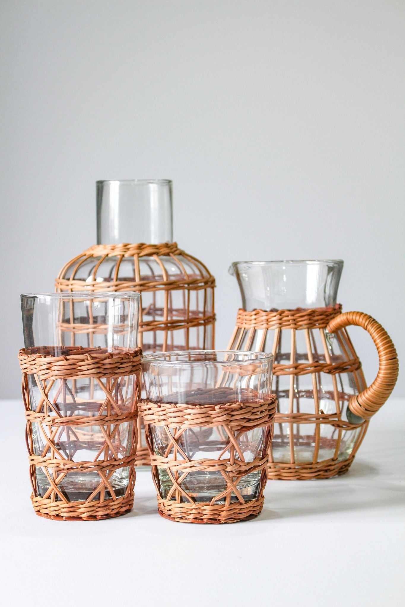 RATTAN WRAPPED GLASSWARE