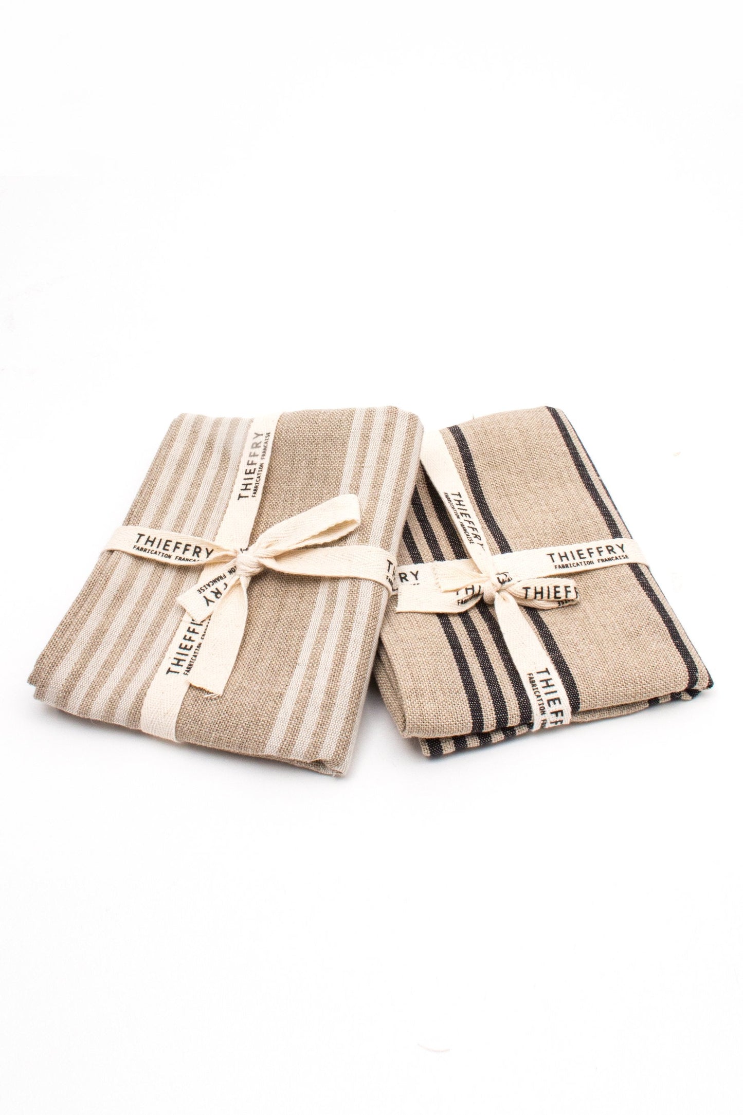 Thieffry Set of Two Dish Towels White Stripe & Natural - French Dry Goods