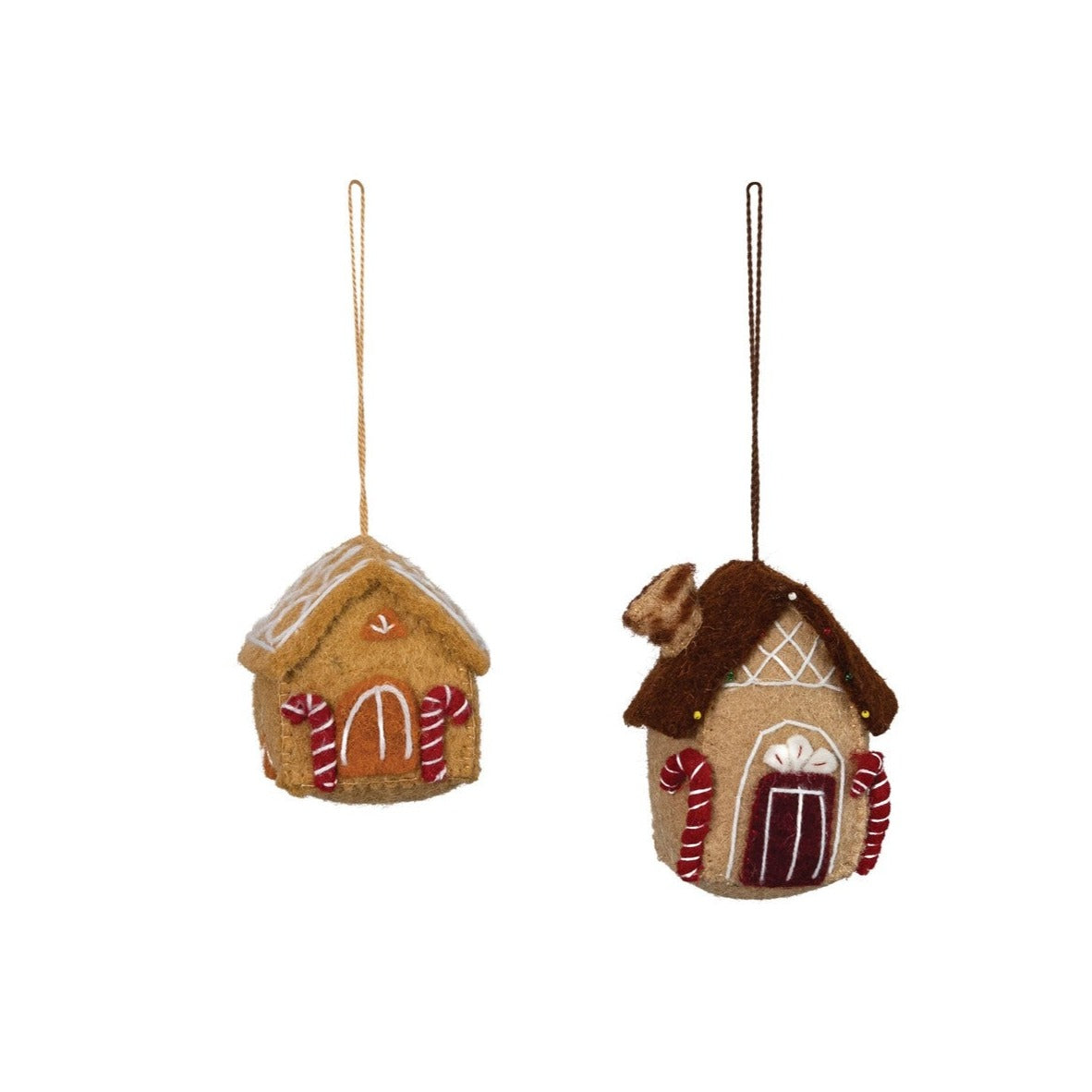 Wool Felt Gingerbread House Ornaments, Set of 2