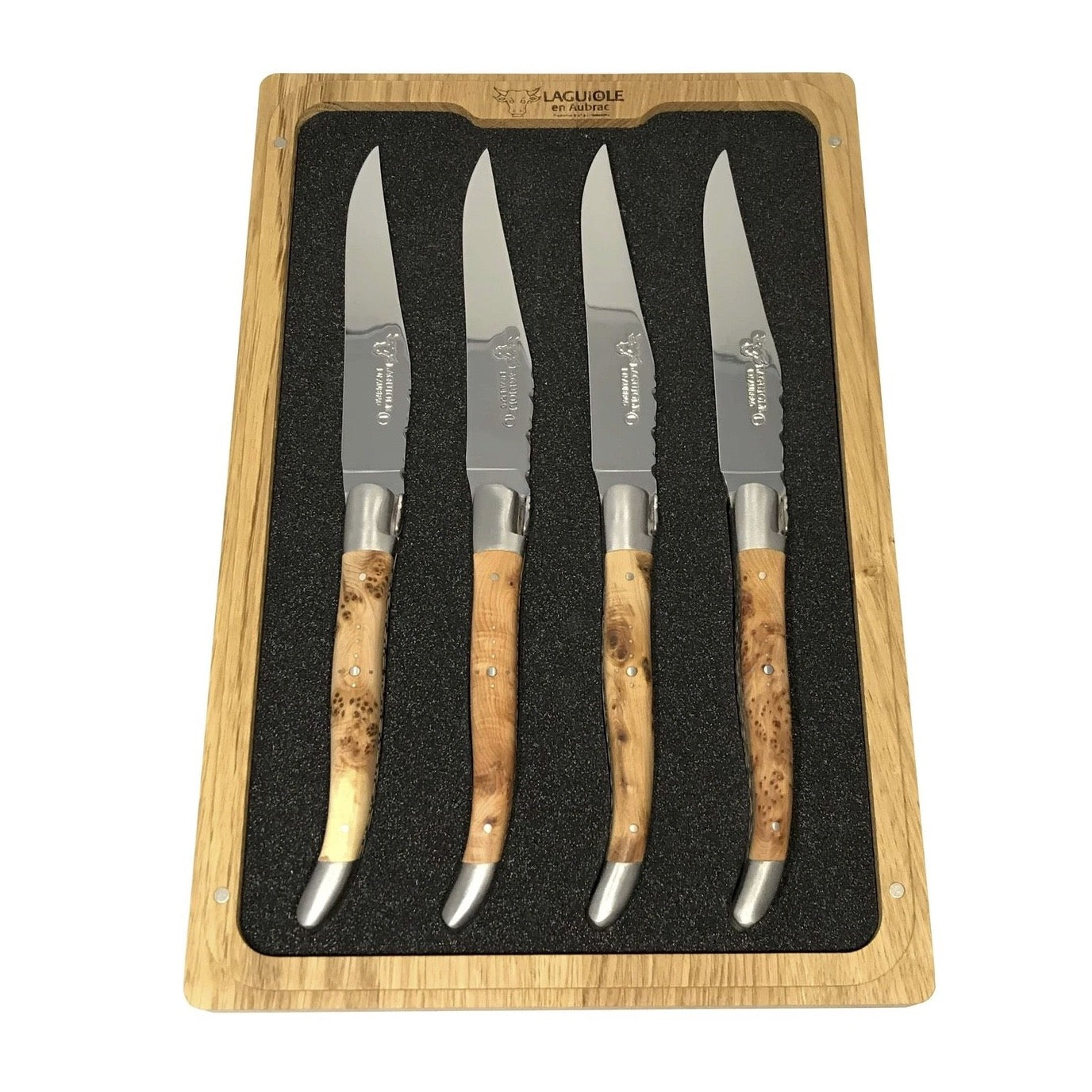 Laguiole en Aubrac Handcrafted Steak Knives, Set of 4, Juniper Wood