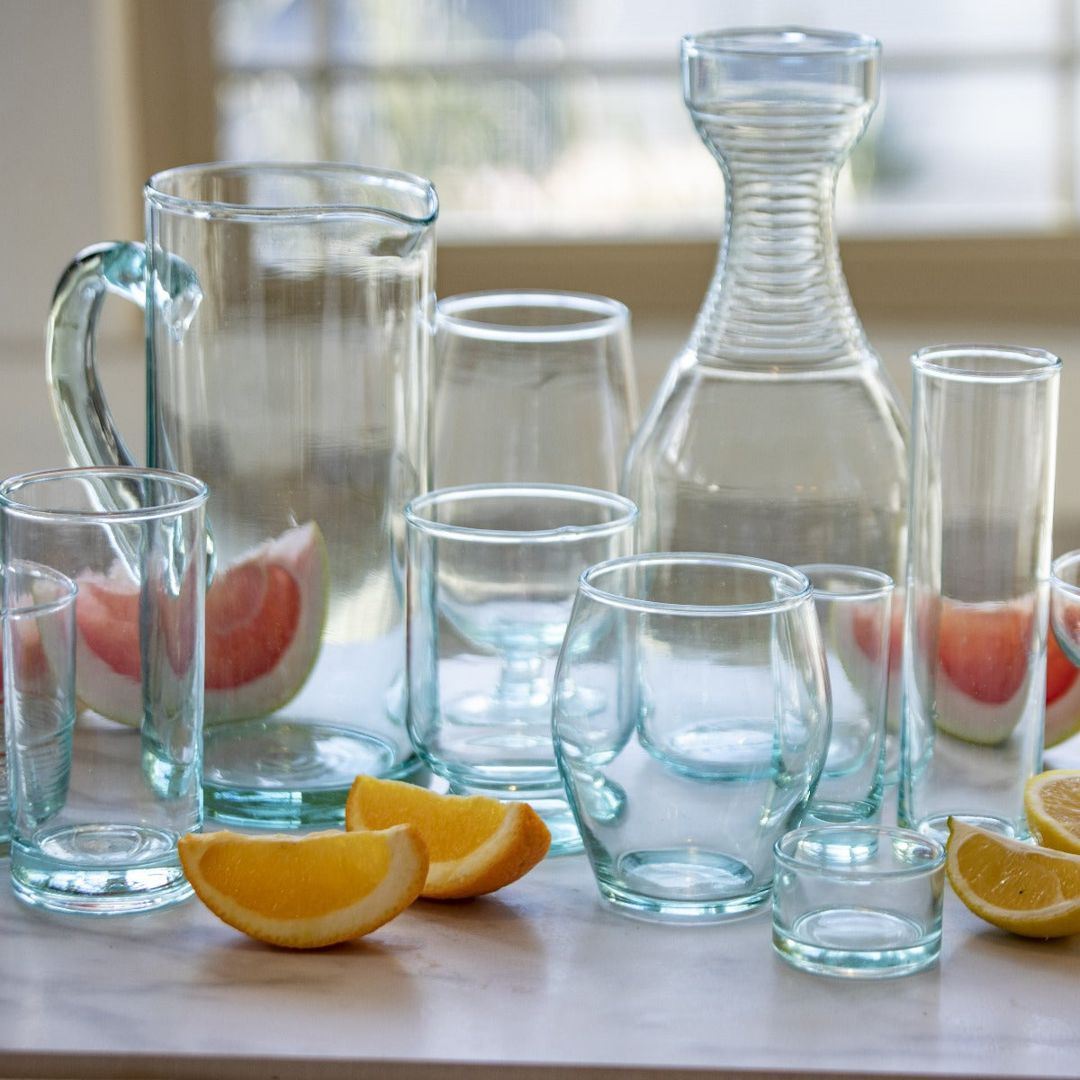 Recycled Glass Ripple Carafe Set, Large
