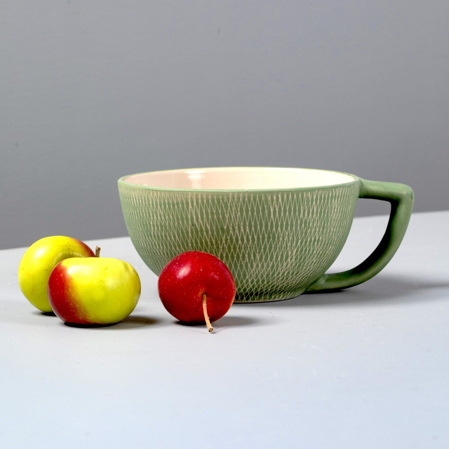 Crosshatch Stoneware Latte Mug, Jade