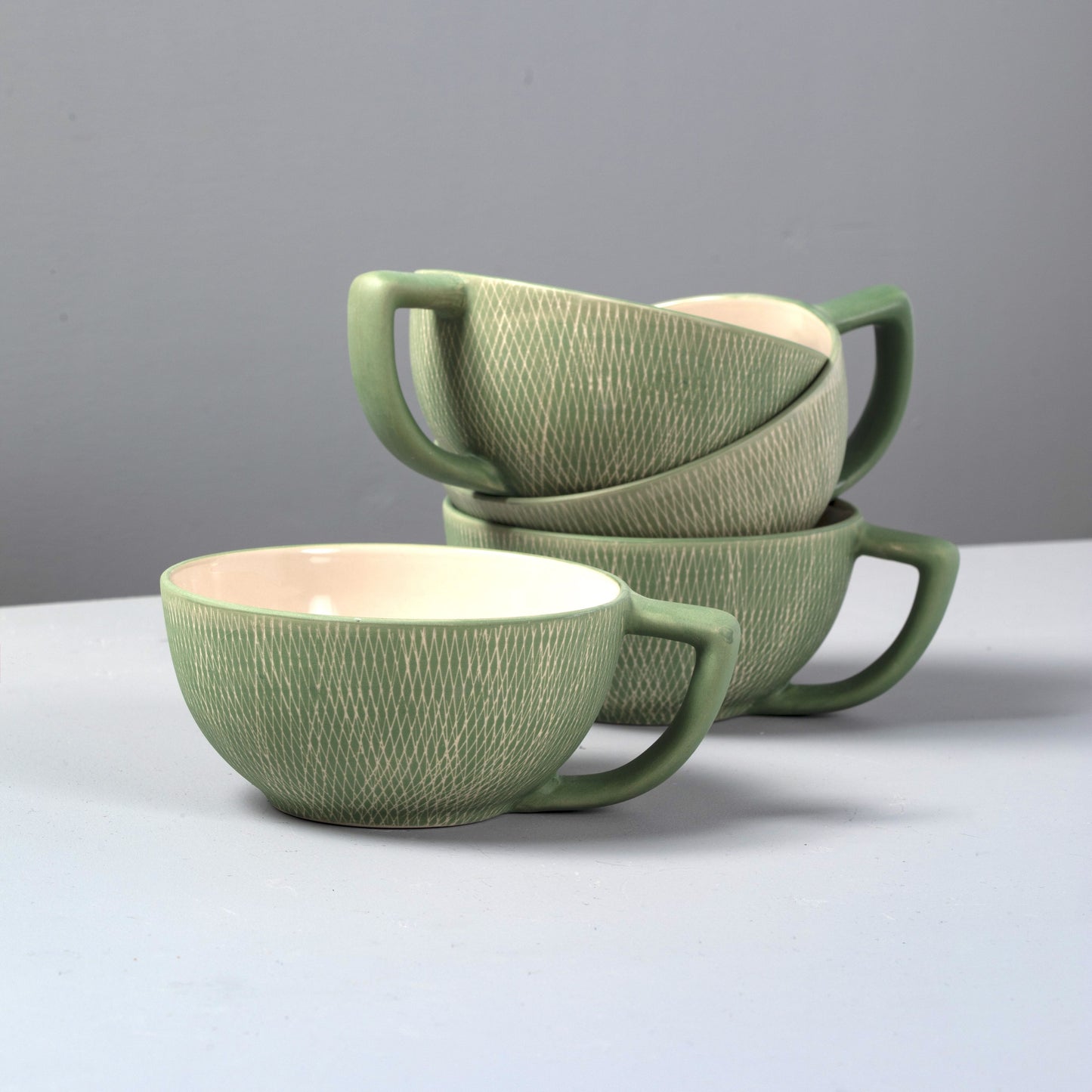 Crosshatch Stoneware Latte Mug, Jade