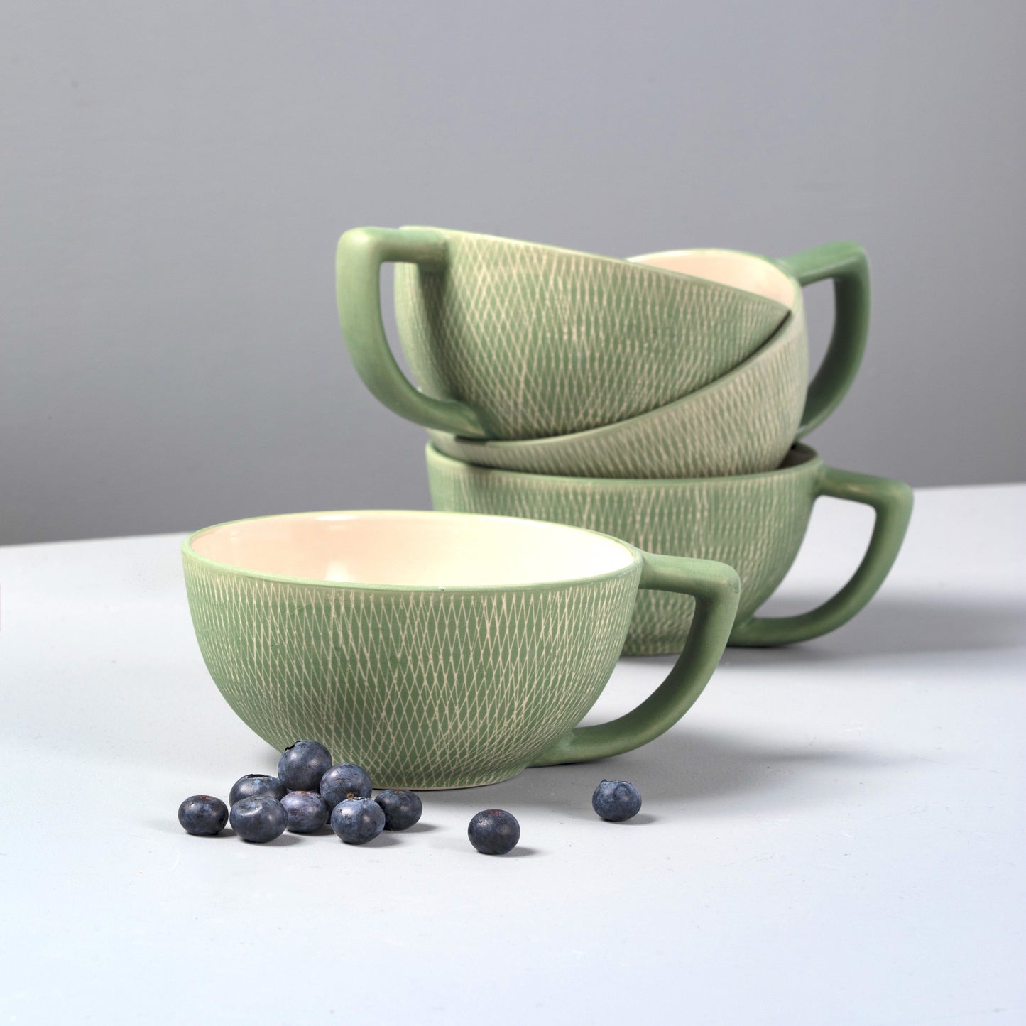 Crosshatch Stoneware Latte Mug, Jade