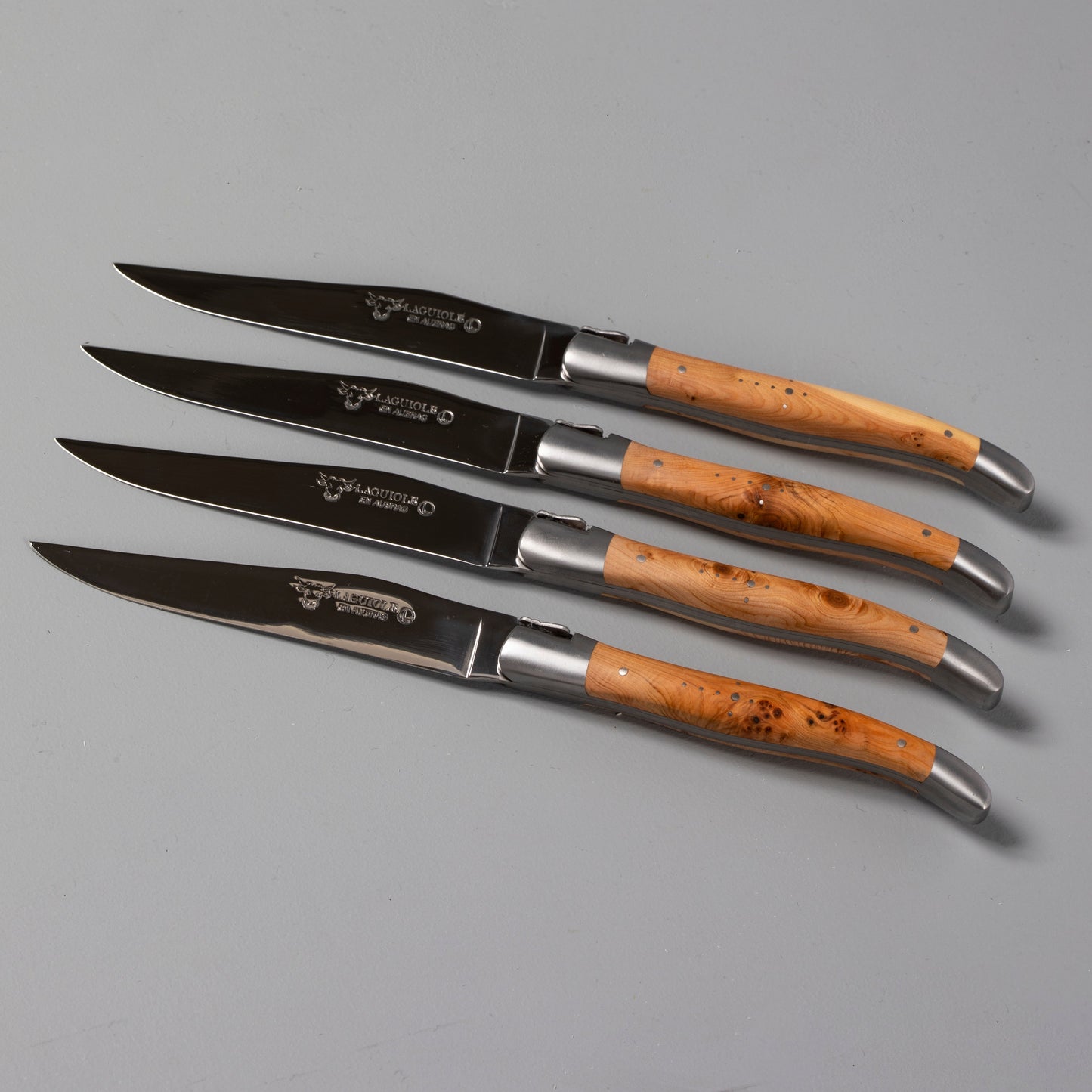 Laguiole en Aubrac Handcrafted Steak Knives, Set of 4, Juniper Wood