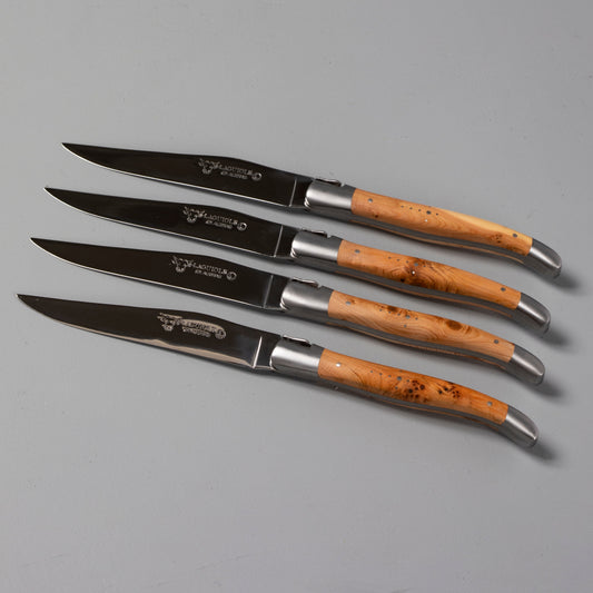 Laguiole en Aubrac Handcrafted Steak Knives, Set of 4, Juniper Wood