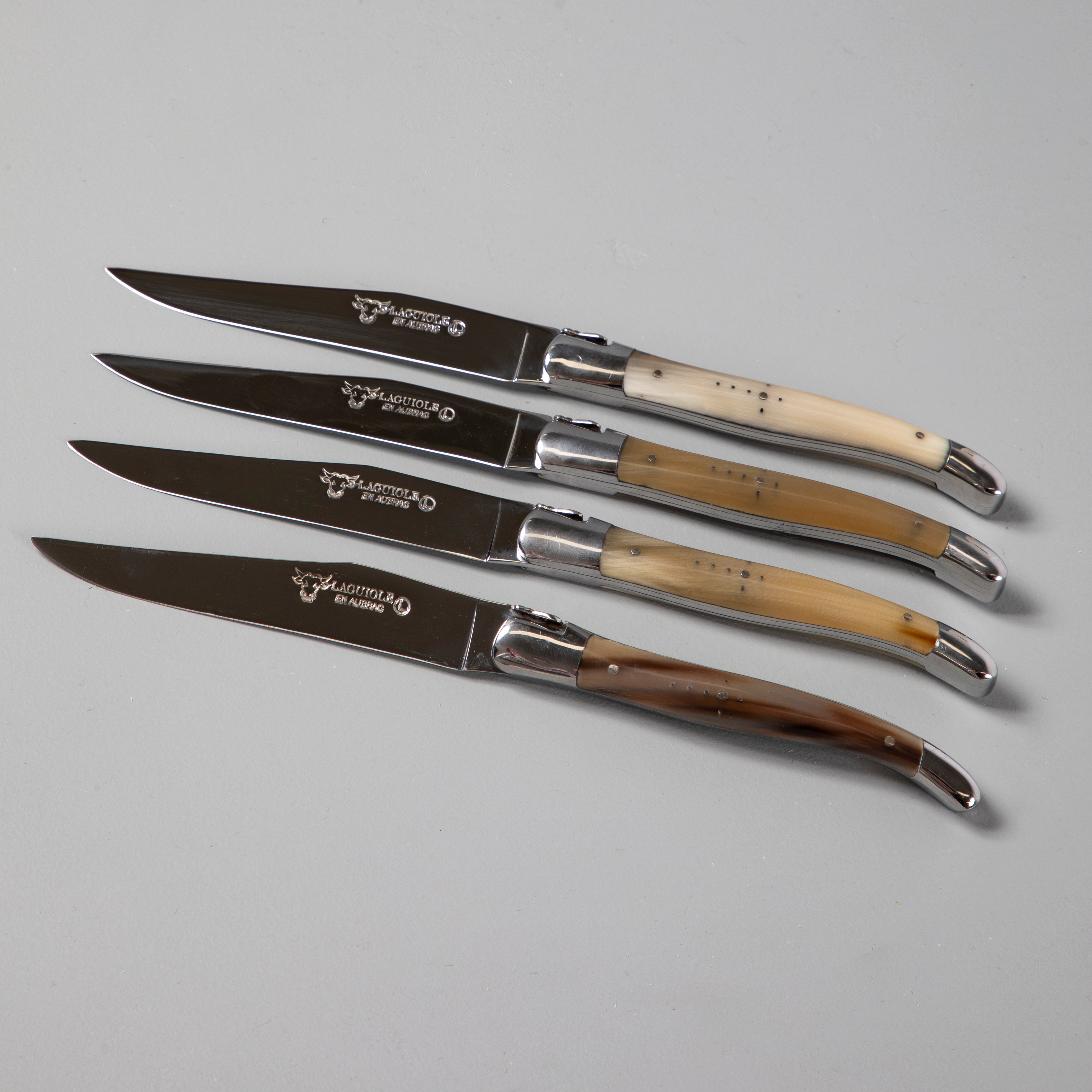 Laguiole en Aubrac Handcrafted Steak Knives, Set of 4, Solid Horn
