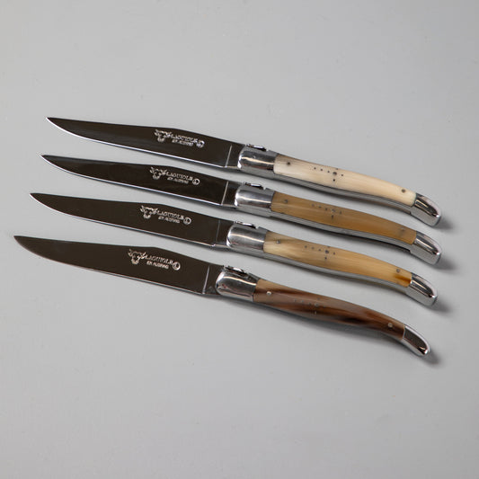Laguiole en Aubrac Handcrafted Steak Knives, Set of 4, Solid Horn
