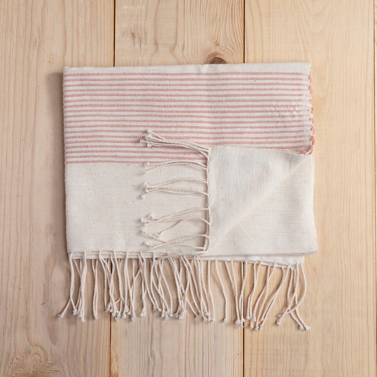 Riviera Striped Cotton Hand Towel, Natural with Blush