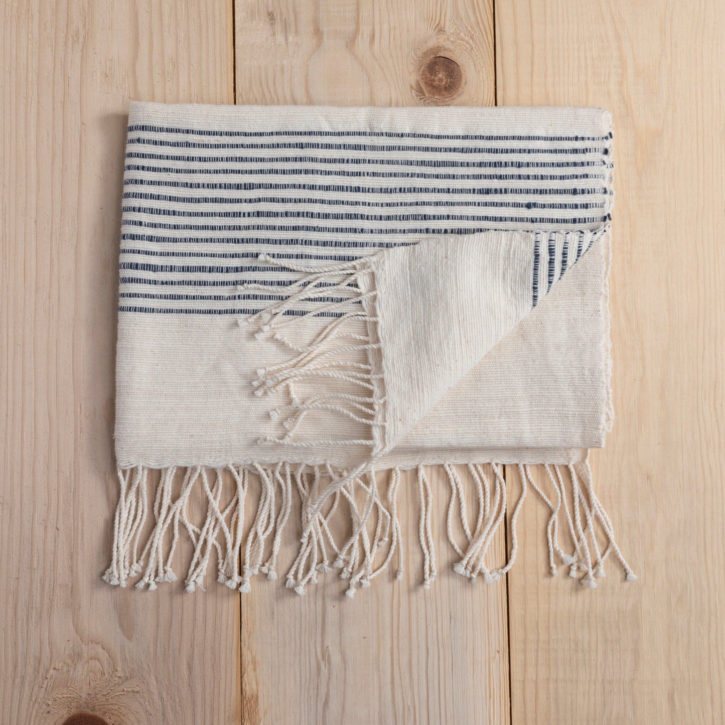 Riviera Striped Cotton Hand Towel, Natural with Navy