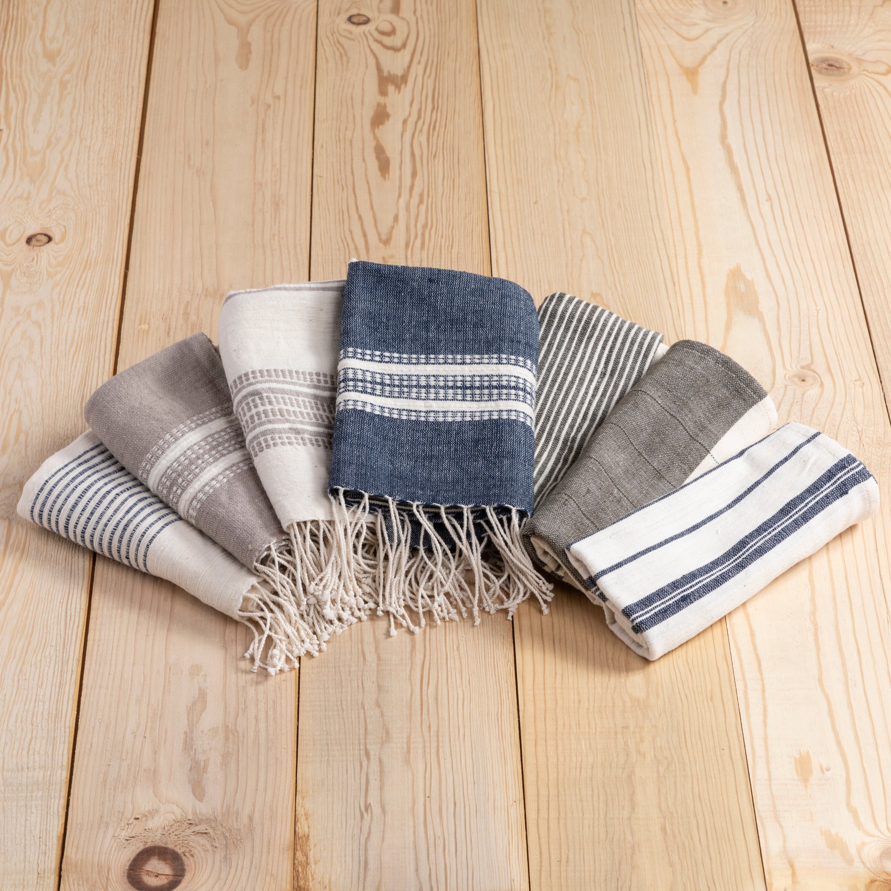 Riviera Striped Cotton Hand Towel, Natural with Navy