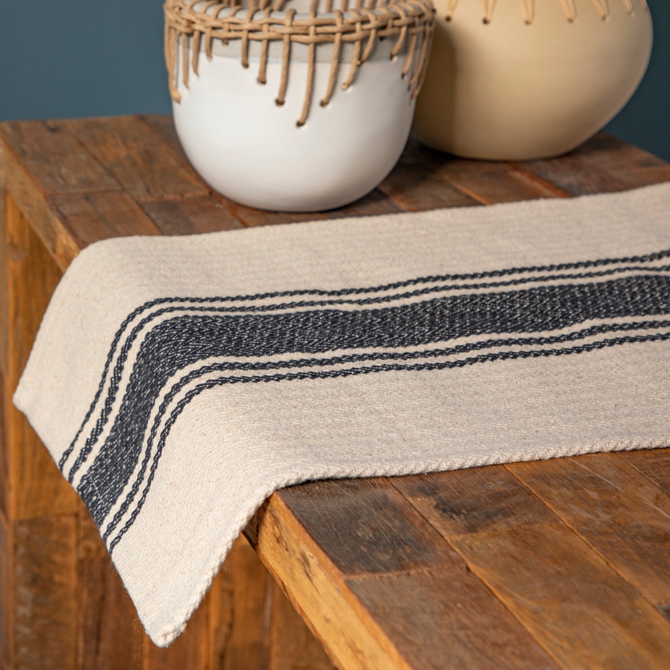 Cotton Canvas Table Runner with Stripes