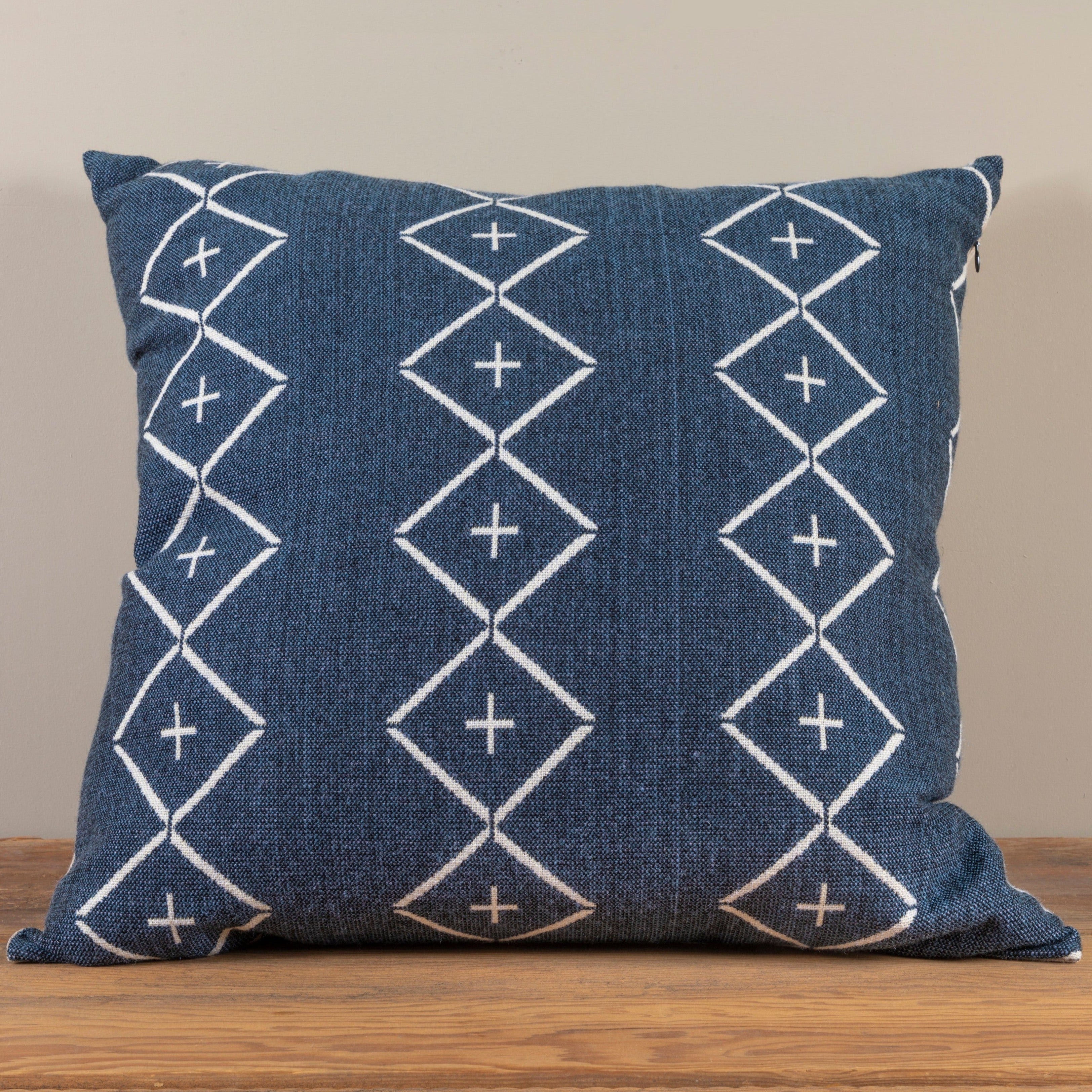 Alpaca Square Pillow, Navy with Diamond & Plus