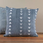 Mud Cloth Square Pillow, Blue / Grey with Triangles