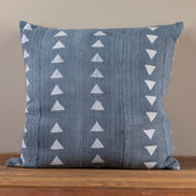 Mud Cloth Square Pillow, Blue / Grey with Triangles