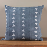 Mud Cloth Square Pillow, Blue / Grey with Triangles