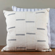 Mud Cloth Square Pillow, White with Grey Dashes