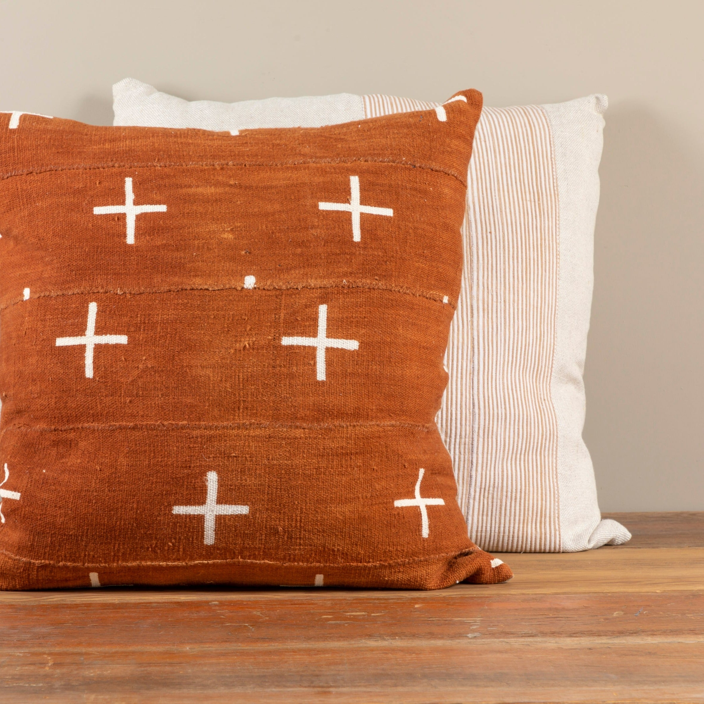 Natural Linen Square Pillow with Aso Oke Mudcloth
