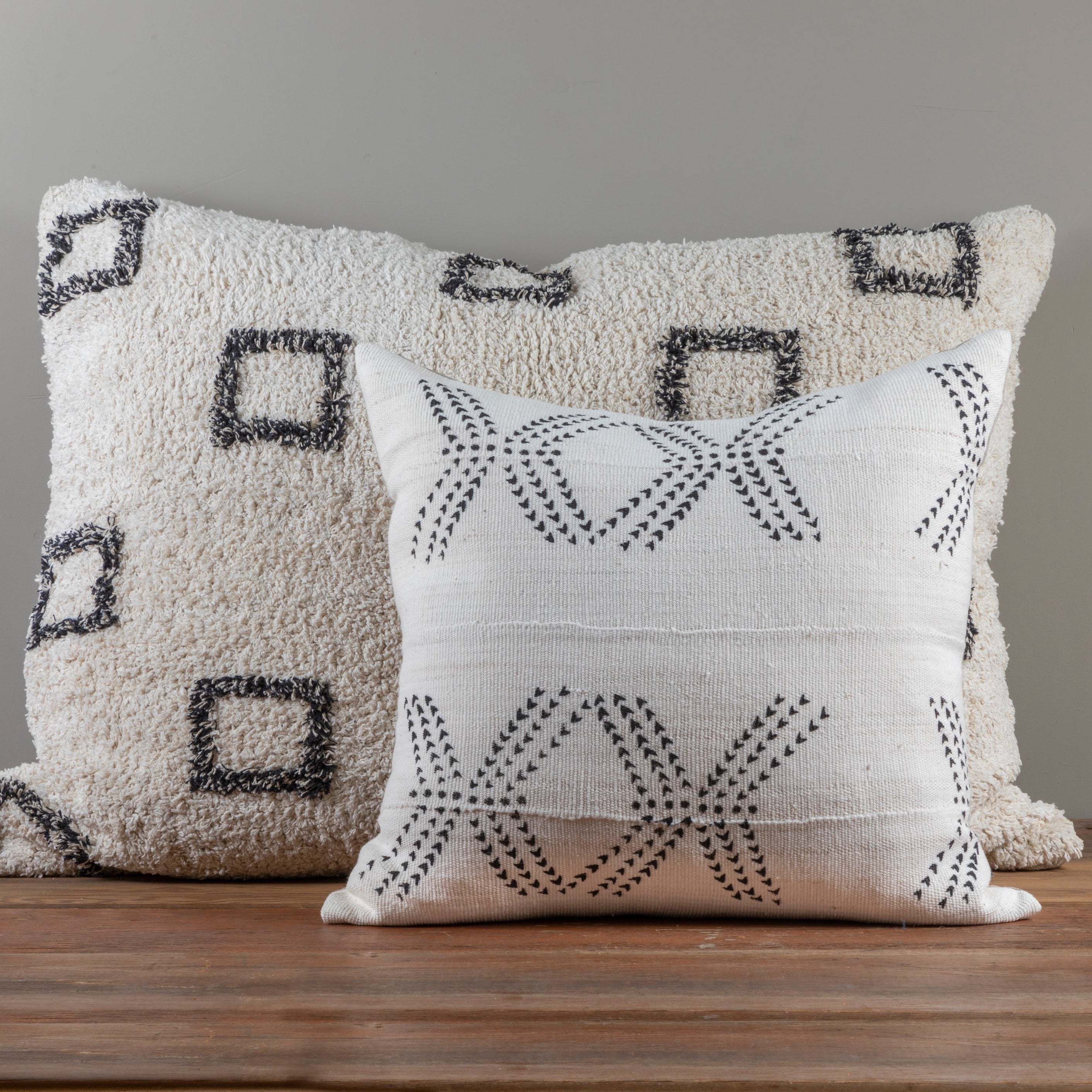 Bowie Big Pillow, Ivory & Grey