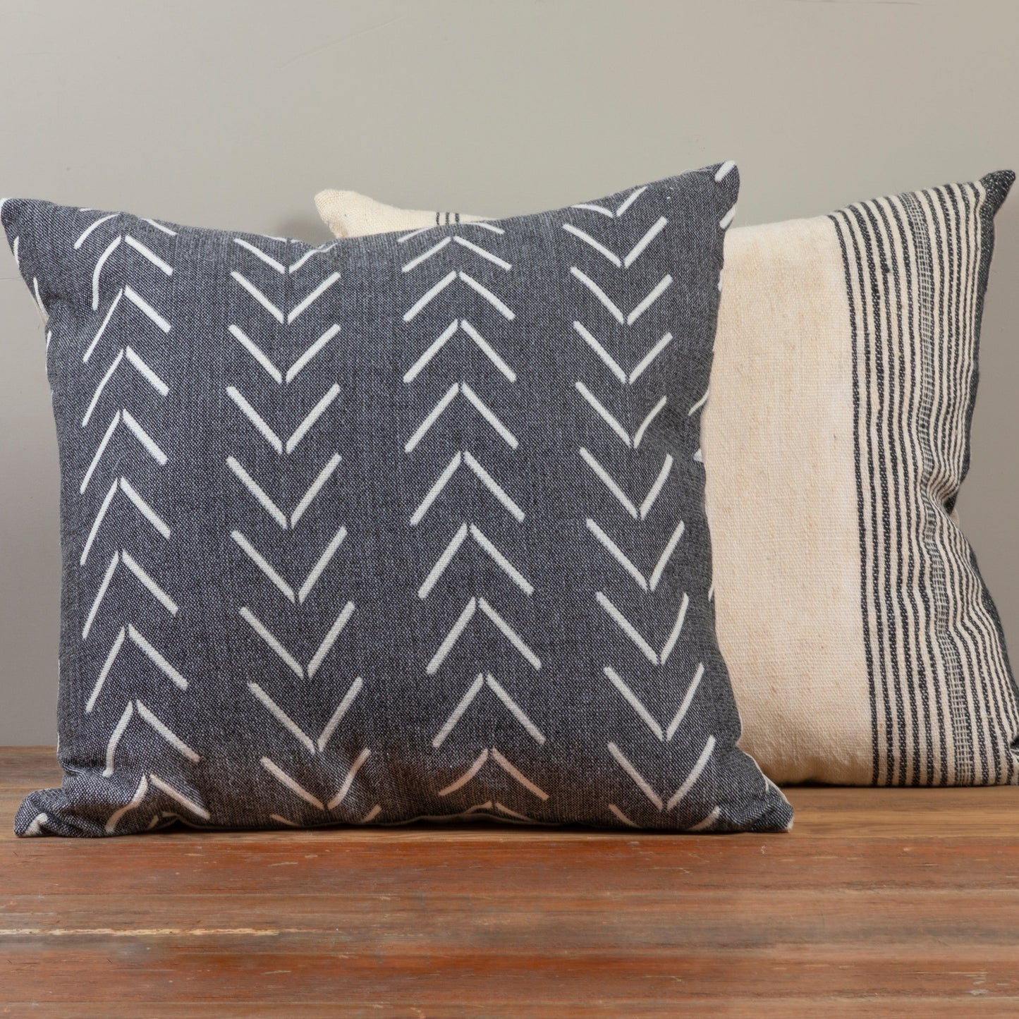 Alpaca Square Pillow, Grey with Chevrons