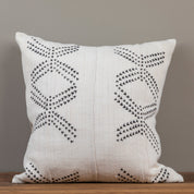 Mud Cloth Square Pillow, White with Tracks