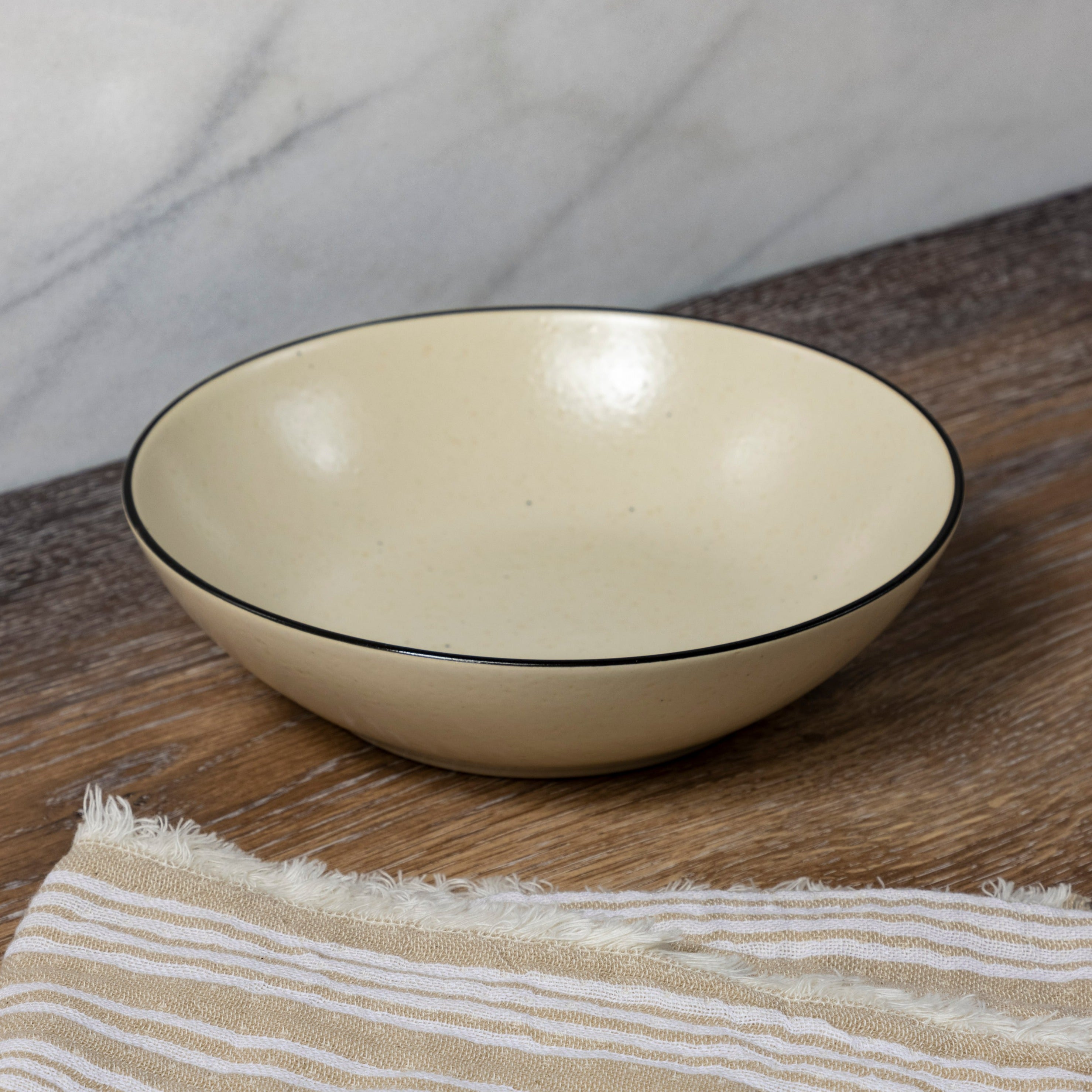 Augusta Pasta Bowl, Natural with Black, Set of 6