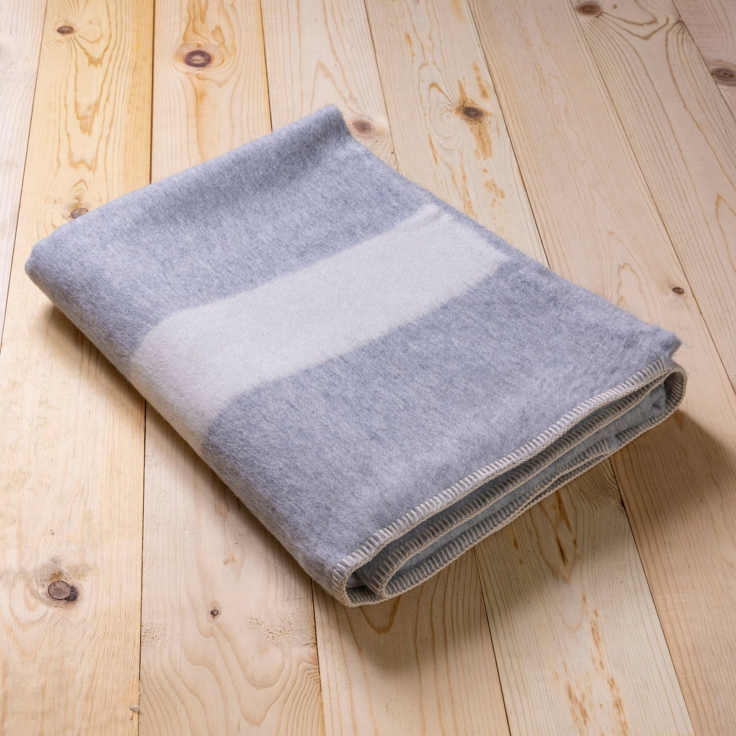 Siempre Blanket, Light Heather with Ivory Stripe