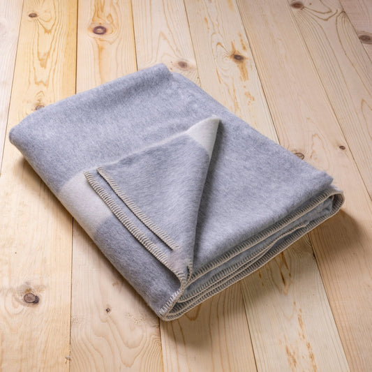 Siempre Blanket, Light Heather with Ivory Stripe