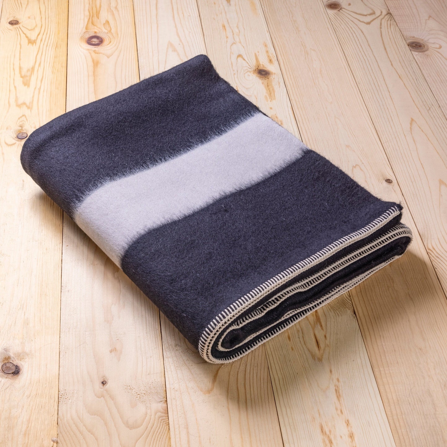 Siempre Blanket, Black with Ivory Stripe