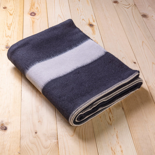 Siempre Blanket, Black with Ivory Stripe