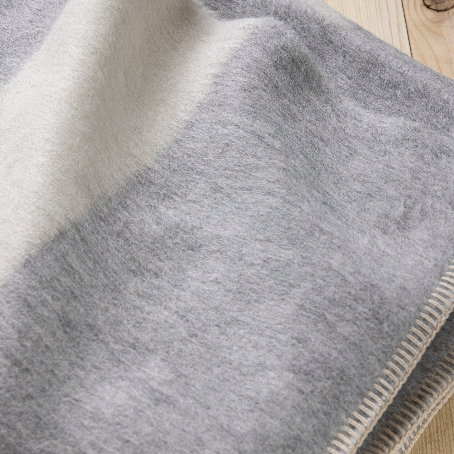 Siempre Blanket, Light Heather with Ivory Stripe