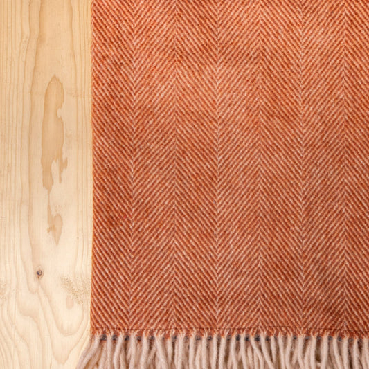 Recycled Wool Waterproof Picnic Blanket in Rust Herringbone - Brown Leather