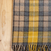 Recycled Wool Waterproof Picnic Blanket in Buchanan Natural Tartan - Brown Leather
