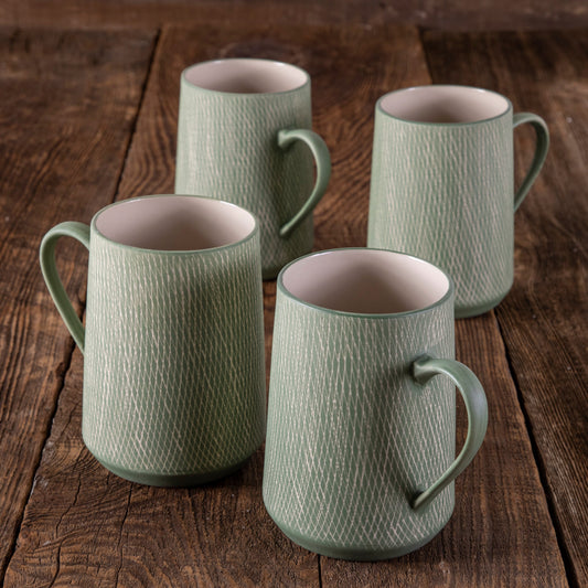 Crosshatch Stoneware Mug, Jade