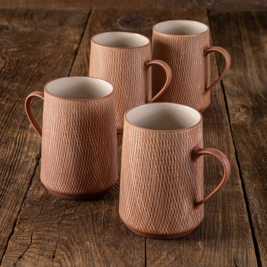 Rust Crosshatch Mug, Set of 4